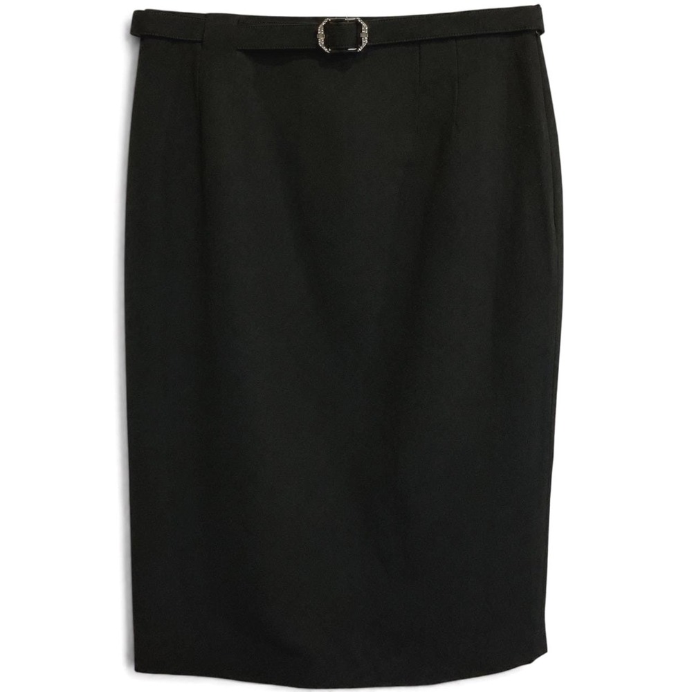Ralph Lauren Black Label Archival Wool Midi Pencil Skirt Crystal Buckle 6 NWOT